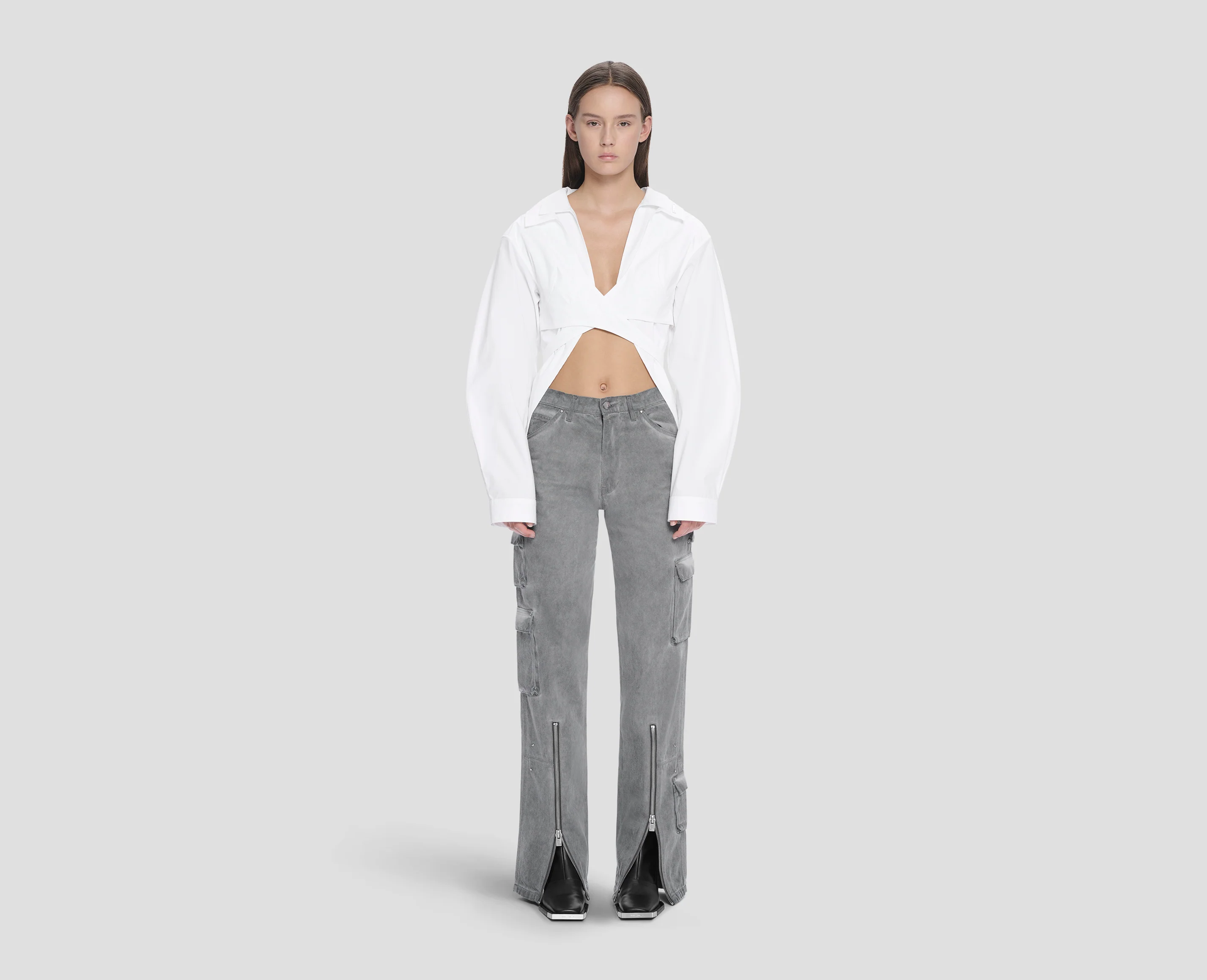 WASHED GREY CARGO TROUSERS - Image 2