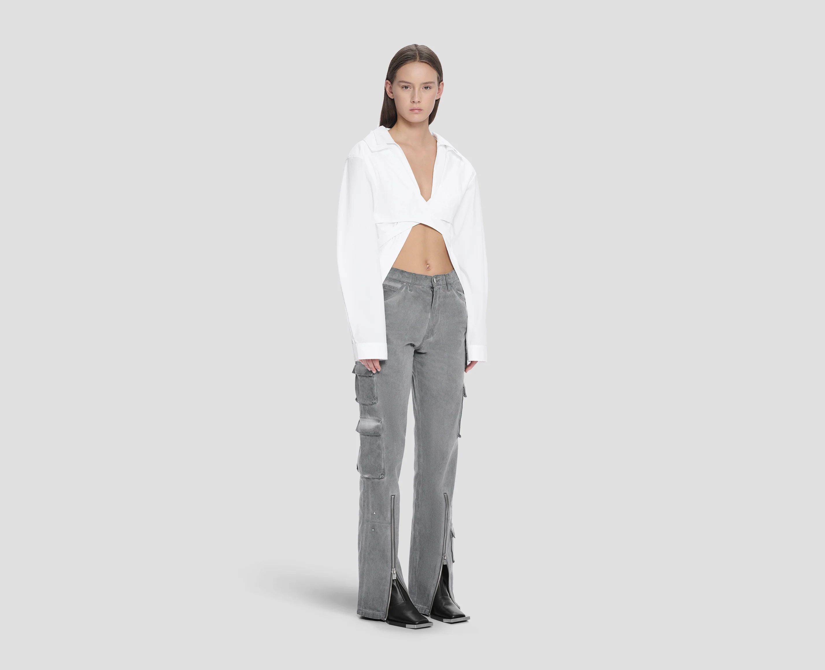 WASHED GREY CARGO TROUSERS - Image 4